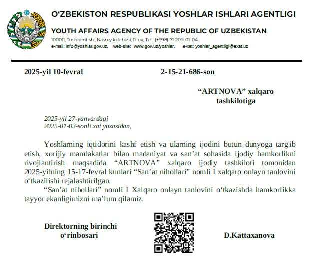 O‘zbekiston Respublikasi Yoshlar ishlari agentligi bilan hamkorlik